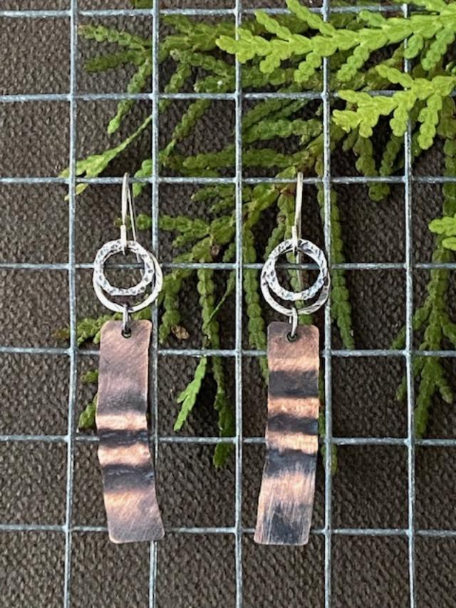 Image of Circle Stick SS Zig Zag Copper Earrings by Michelle Zjala Winter