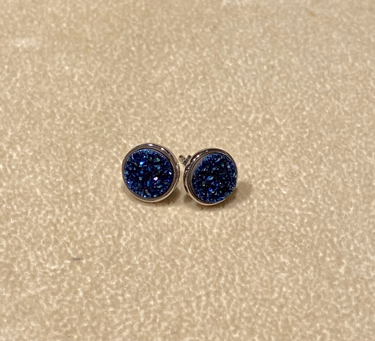 Blue Druzy set in Silver Earrings, 8mm