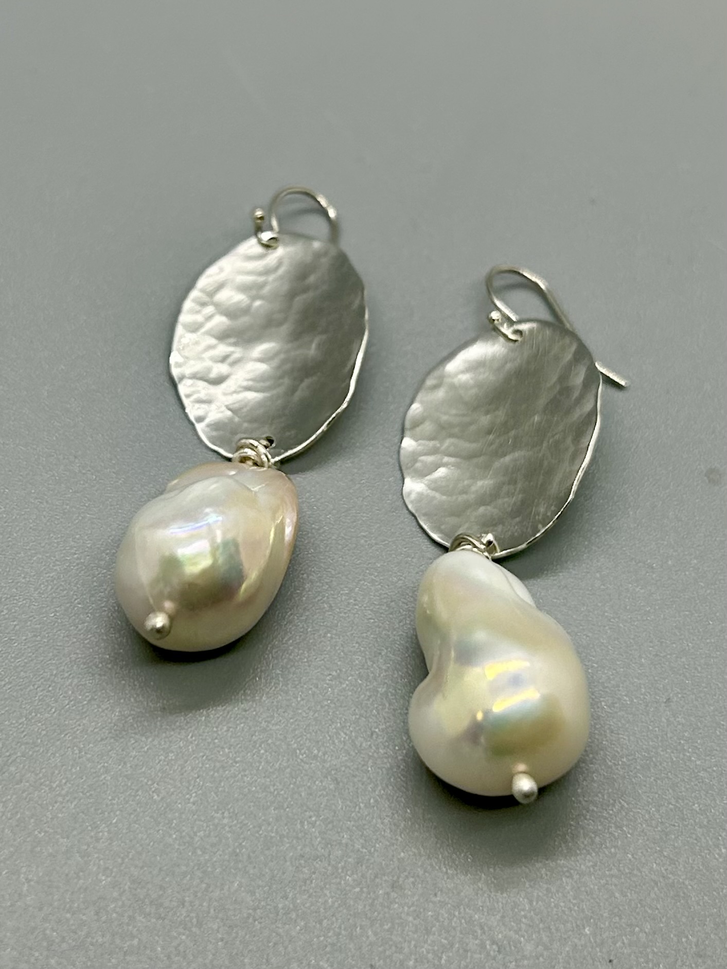 Image of Sterling Hammered Earring with Baroque Pearl by Olga Ganoudis