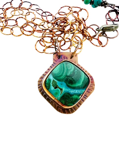 Image of Sterling Silver, Fine Silver Bezel, and Chrysocolla/Malachite Necklace by Julie Shaw