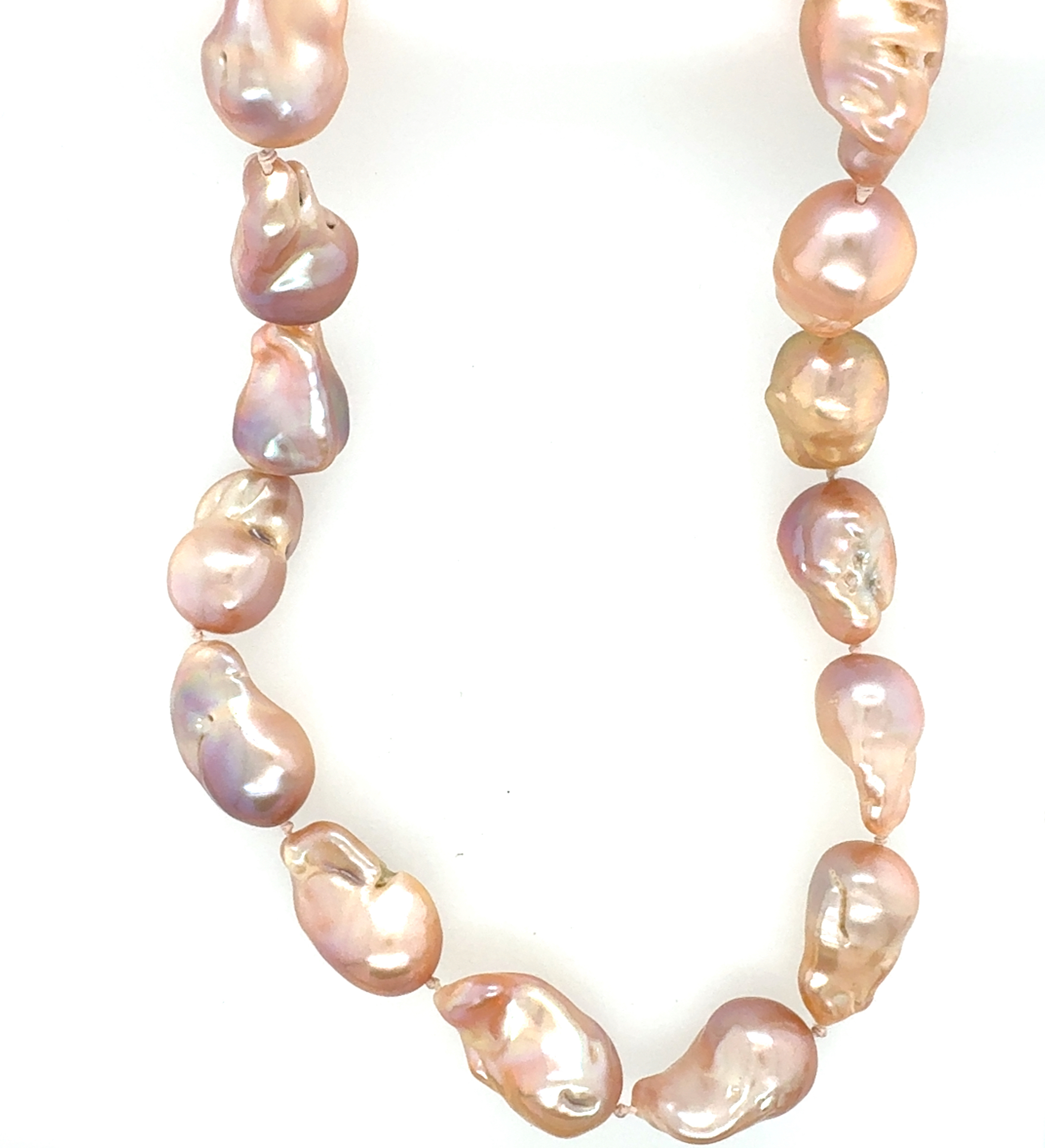 Image of Necklace Pearl Silk Hand Knotted SS Clasp Pale Pink Peach Hues by Olga Ganoudis