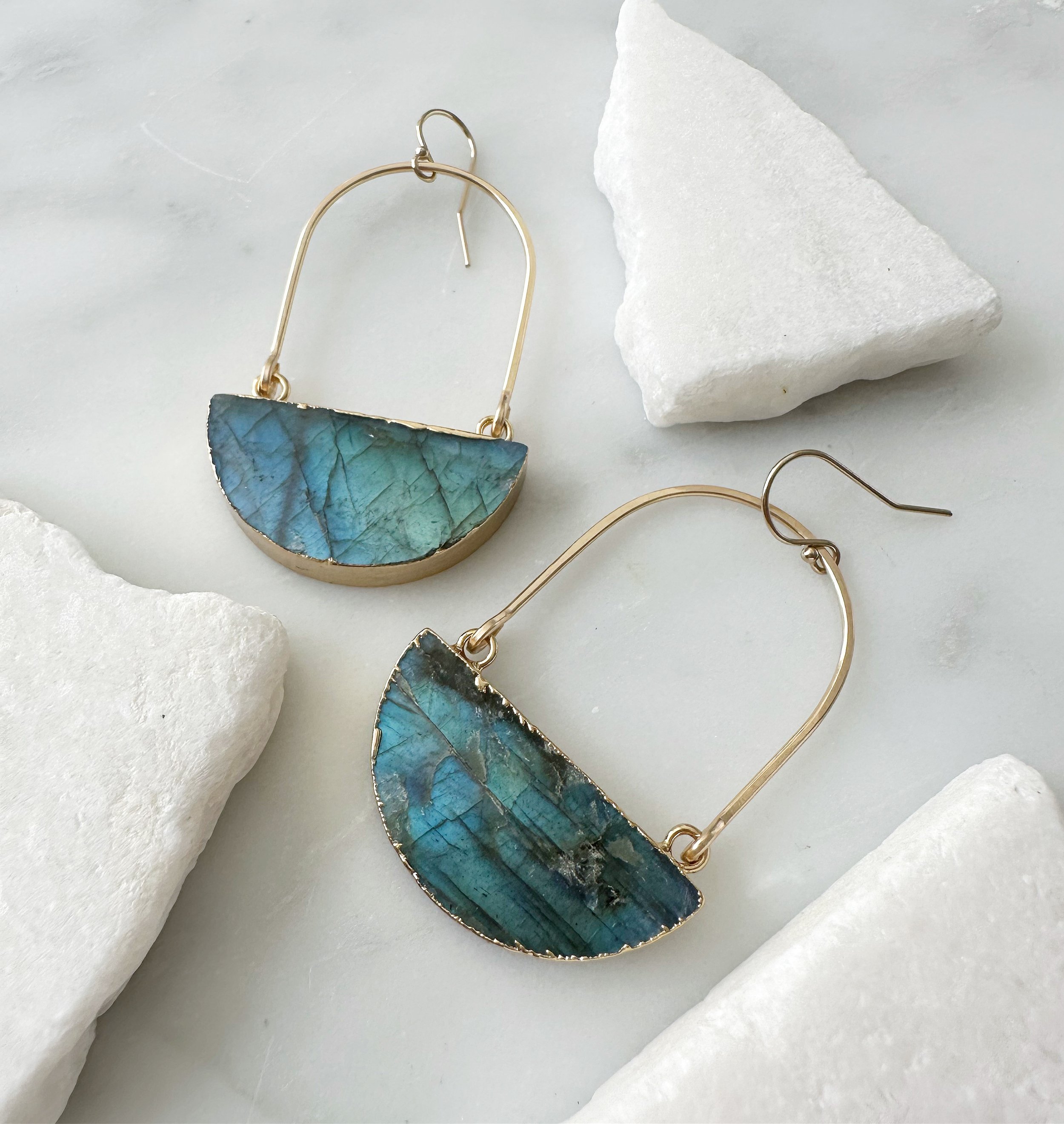 Image of Labradorite Bottom Stone Swing Arch Earrings - Trunk Show by  RACH B Jewelry