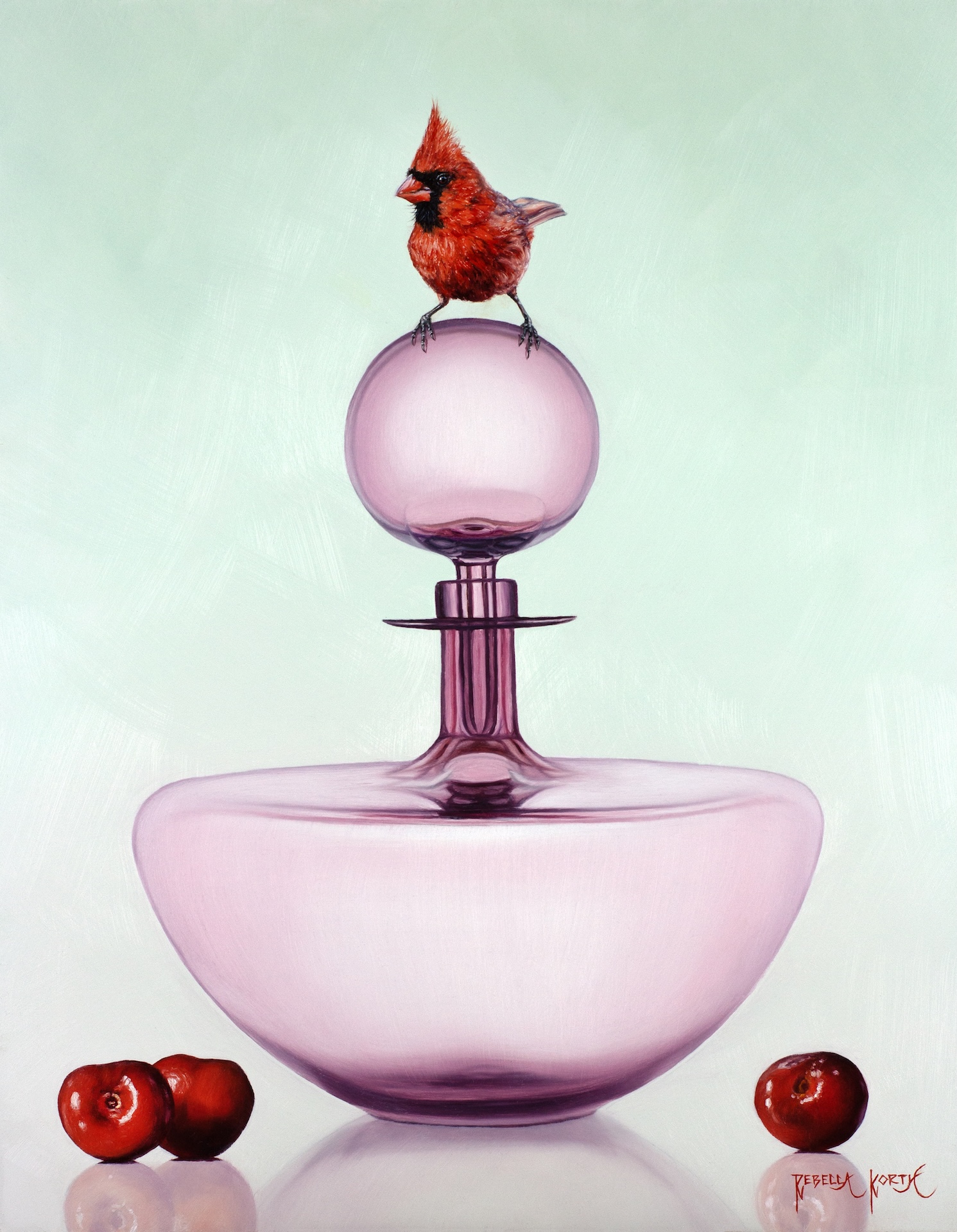 Image of Cardinal & Pink Glass by Rebecca Korth
