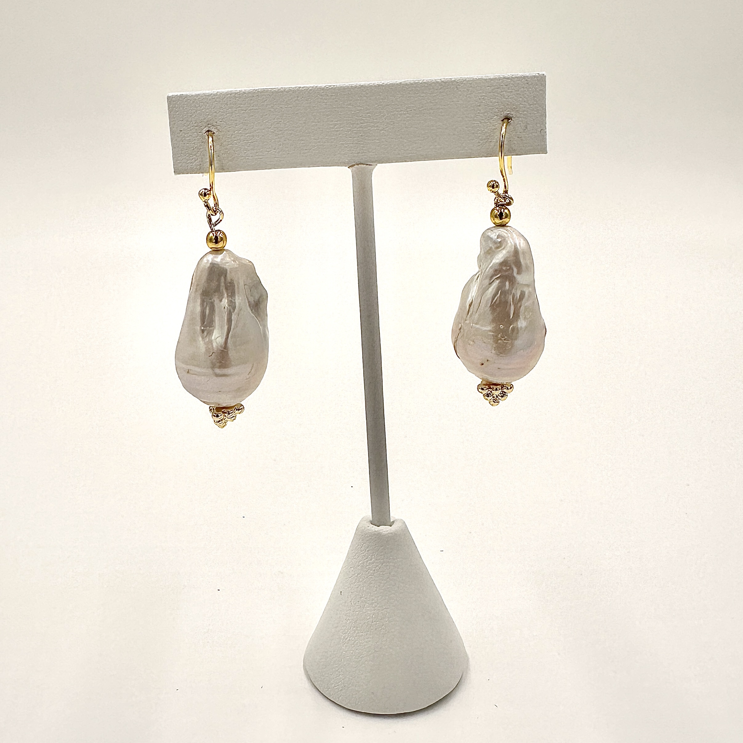Image of Giant Super Baroque White Freshwater Pearl Earrings on Gold Filled Hooks by Marcia McDonough