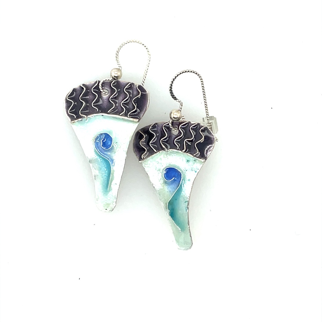 Triangle Blue/Purple Cloisonne Earrings