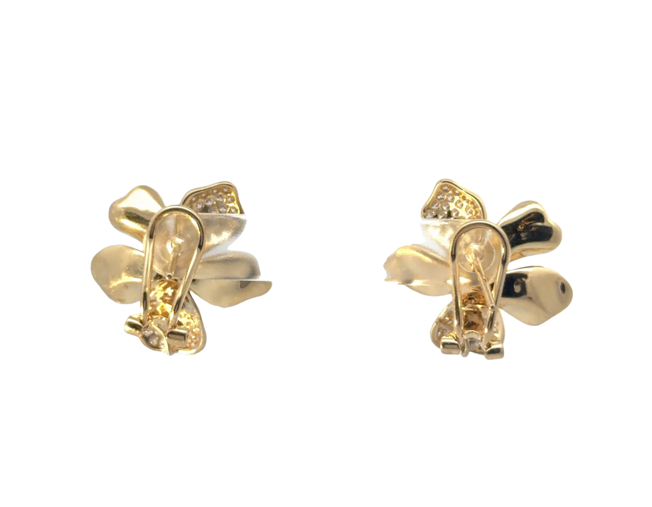 Image 2 for 18 Karat Gold Jumbo Flower and Diamond Earrings with Hidden Hooks