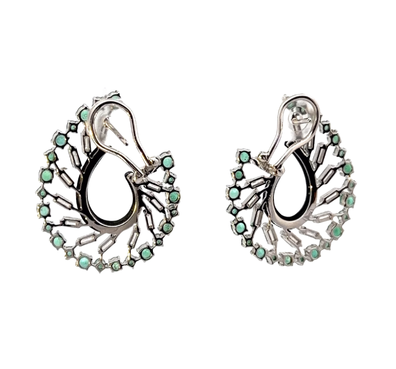 Image 3 for 18 Karat White Gold, Emerald, Agate, and Diamond Wreath Earrings