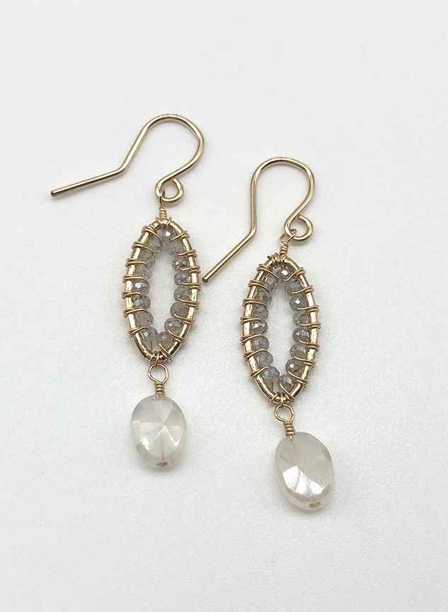 Mystic Labradorite Wrapped Earrings with White Chalcedony Drop