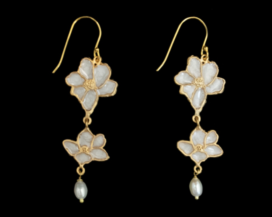 Image of Plique-a-Jour Blossom Drop Wire Earrings by Michael Michaud
