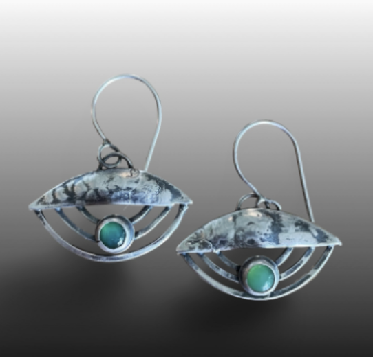 Image of Sterling Silver Dangle Earrings with Chrysoprase by Pam Sable