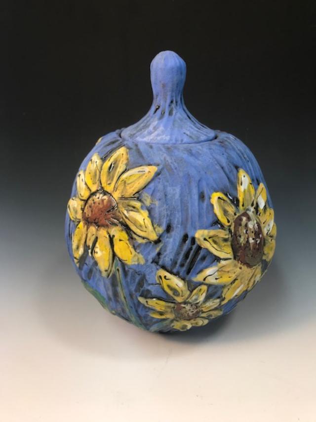 Image of Blue Sunflower Covered Jar by Nancy Briggs