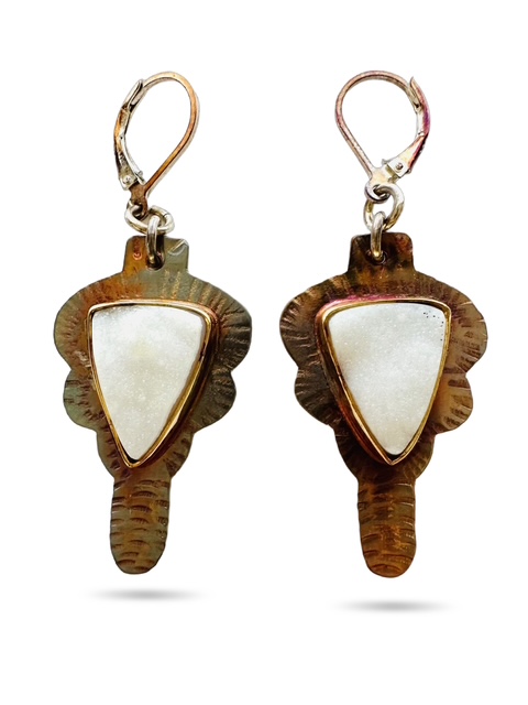 Image 2 for 5 Sterling Silver, Fine Silver Bezels, and Druzy Quartz Earrings with Sterling Silver Lever Earrings