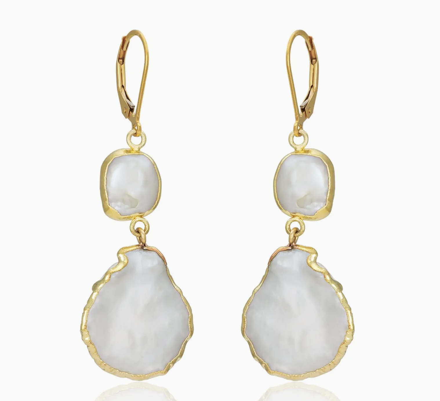 Image of Organic Bezel Pearl Slice Drop Earrings by Mabel Chong