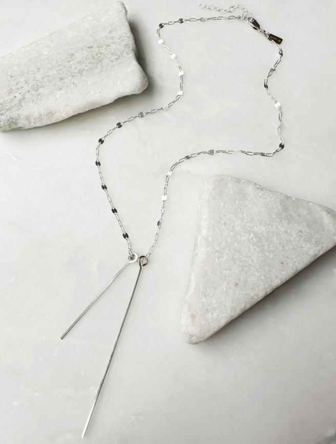 Image of Double Bar Pendants on Coin Chain Necklace, Sterling by  RACH B Jewelry