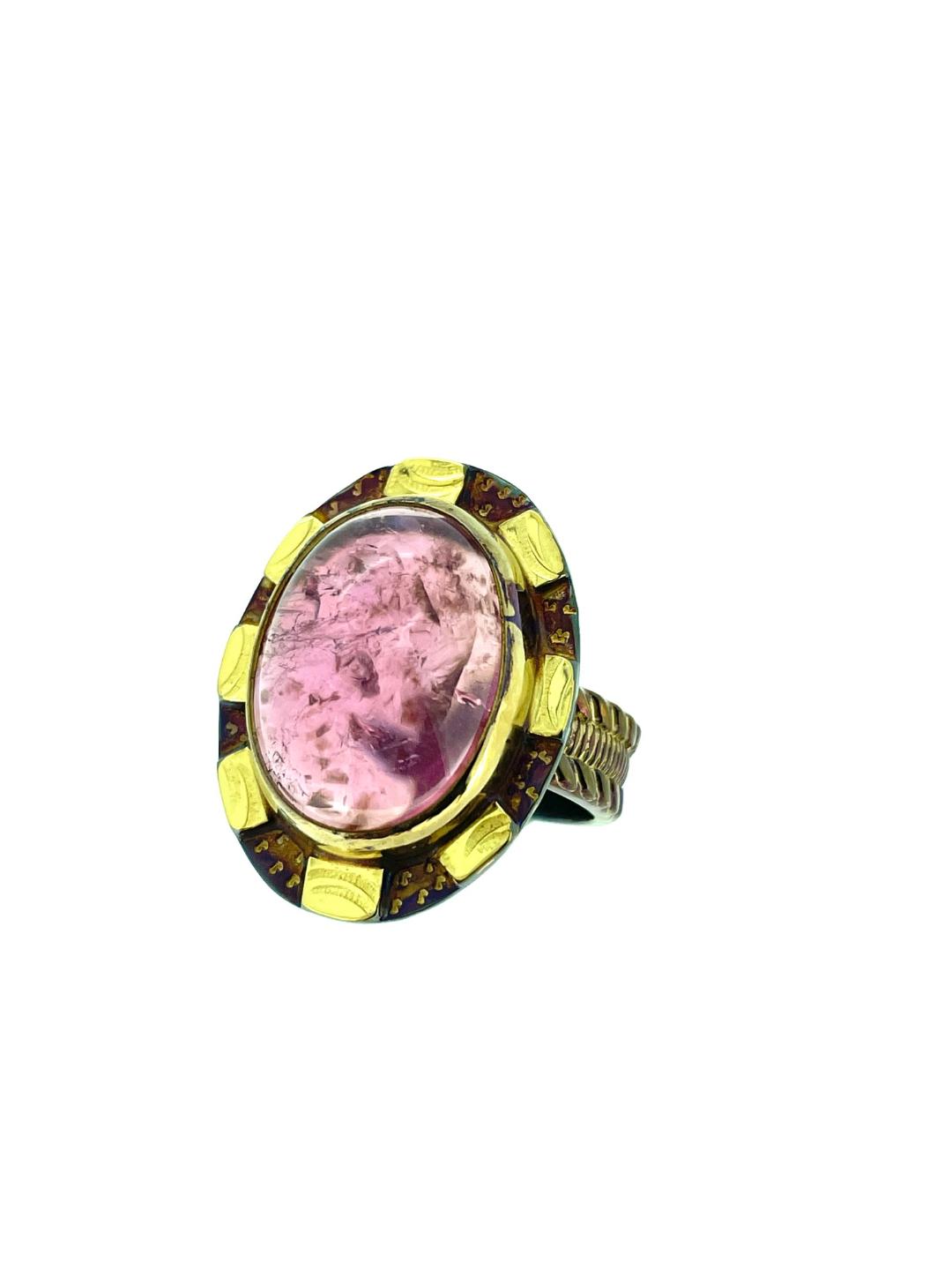 Glorious Pink Tourmaline Ring in Sterling Silver and 22k Gold, Size 7