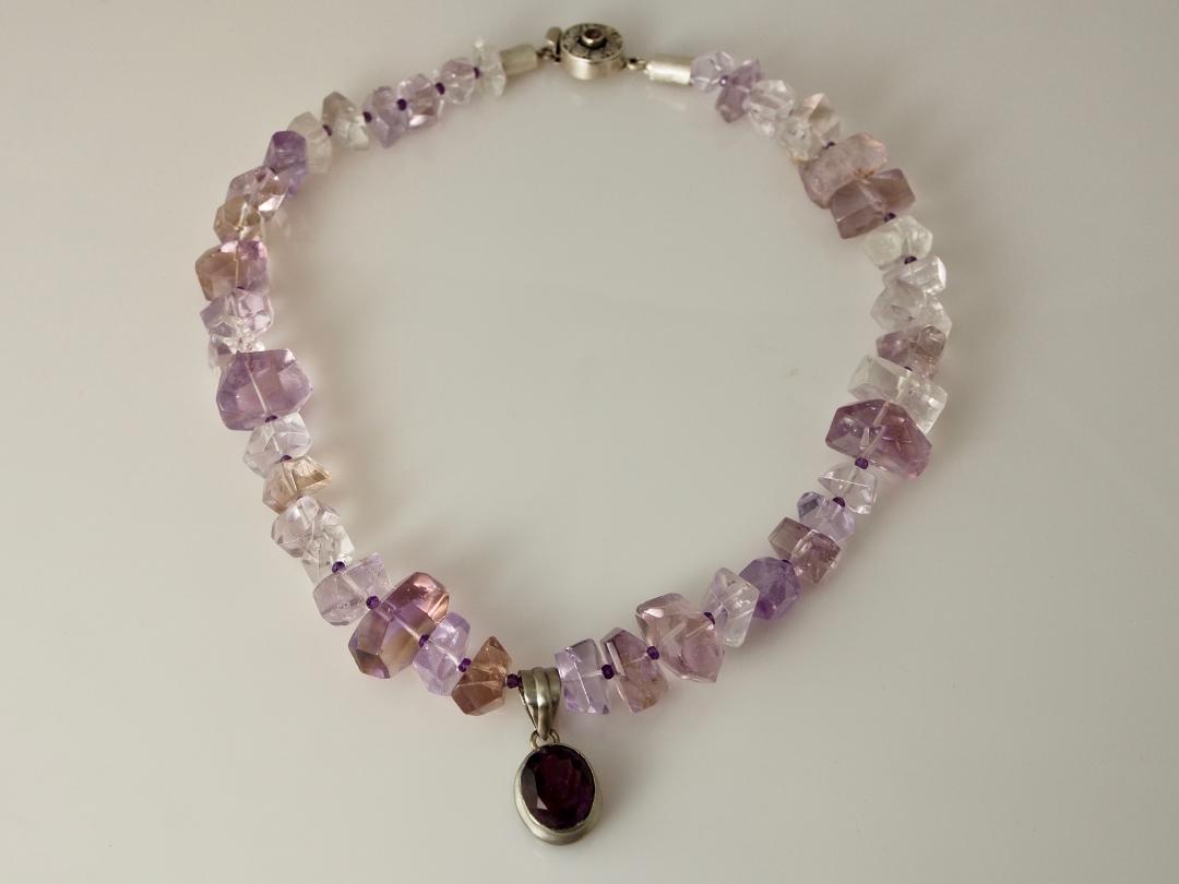 Chunky Amethyst Necklace: Pendant and Clasp in Sterling Silver (17