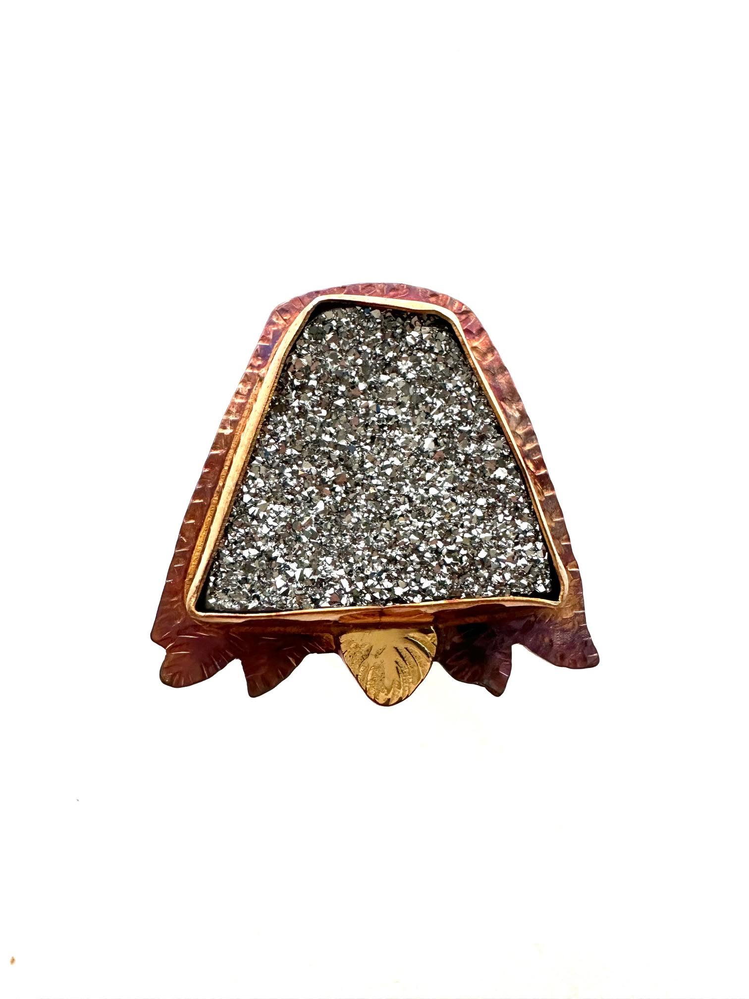 Image of Sterling Silver, Fine Silver Bezel, 18k Gold, and Silver Mist Druzy Ring - Size 7.5 by Julie Shaw