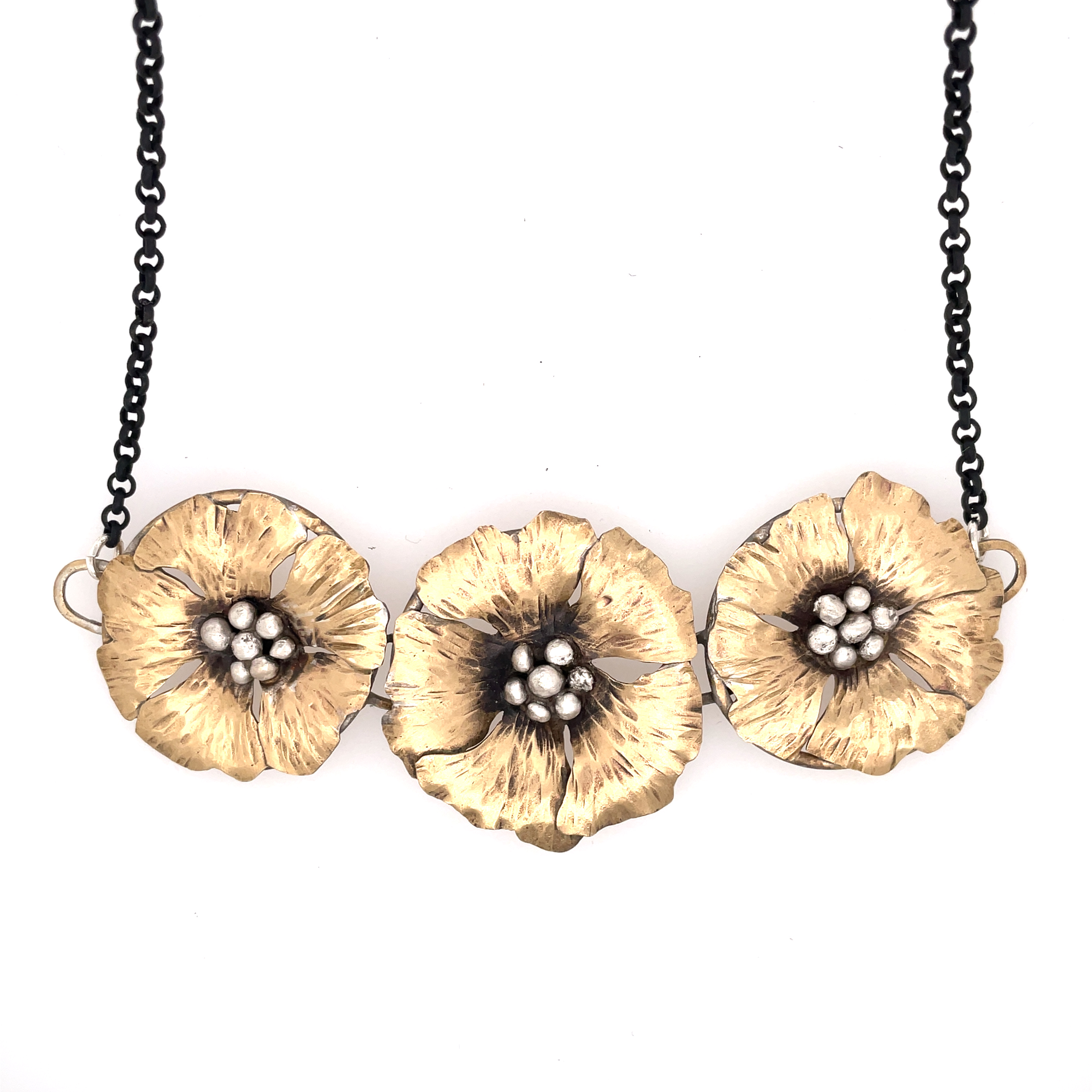 3 Poppy Pendent - Brass and Silver