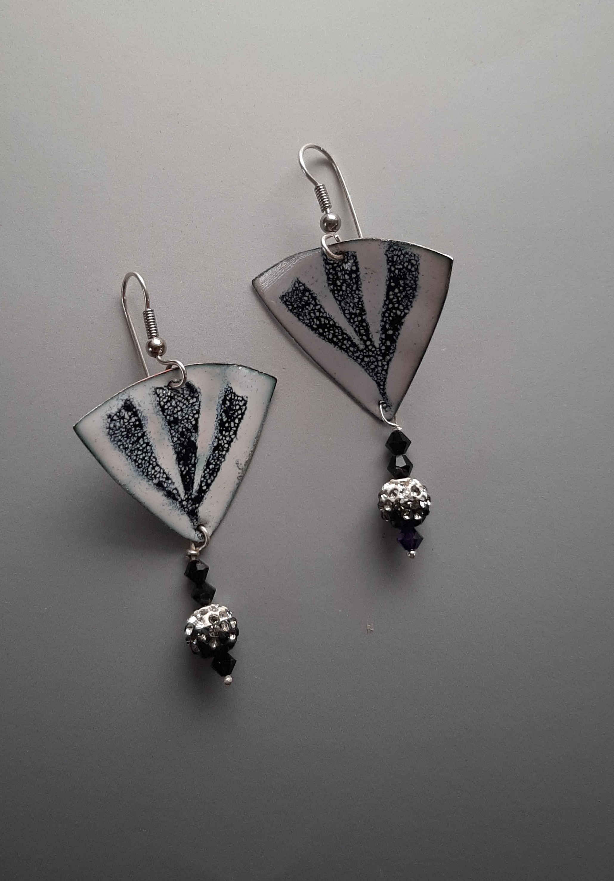 Triangular Black & White Earrings on Silver Hooks