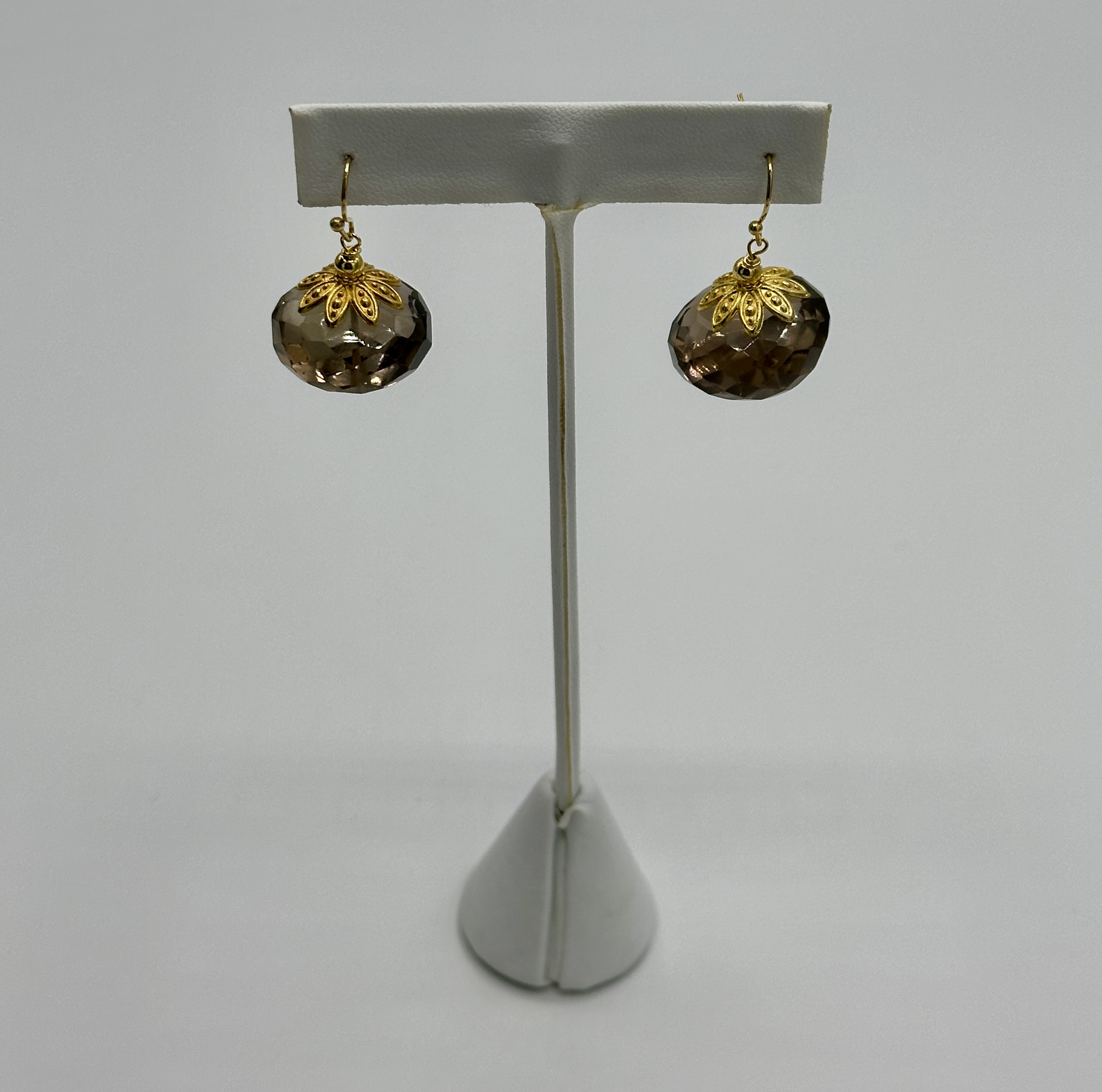 Massive, Smoky Quartz Rondell Earrings on Gold Filled Hooks