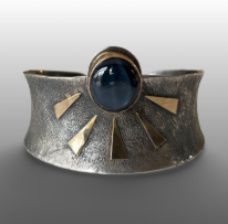 Image of Textured Sterling Silver Sun Ray Cuff with Star Sapphire by Pam Sable