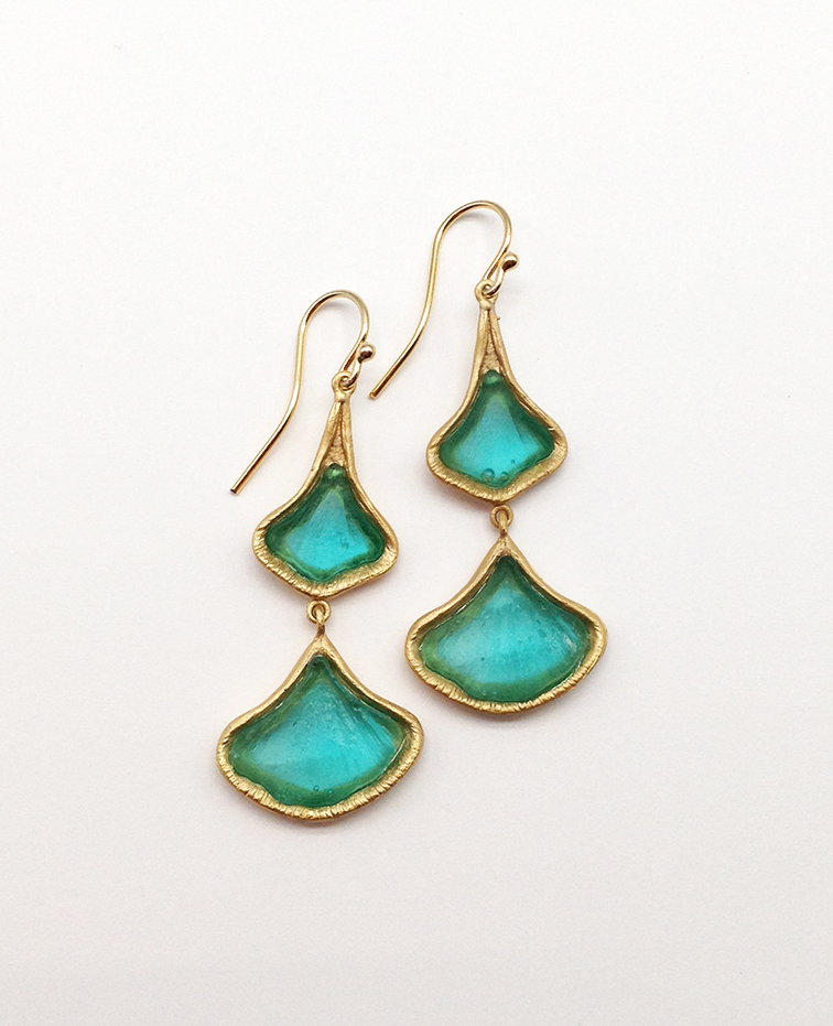Image 1 for Ginkgo Double Drop Wire Earrings 2 Ginkgo Double Drop Wire Earrings 2