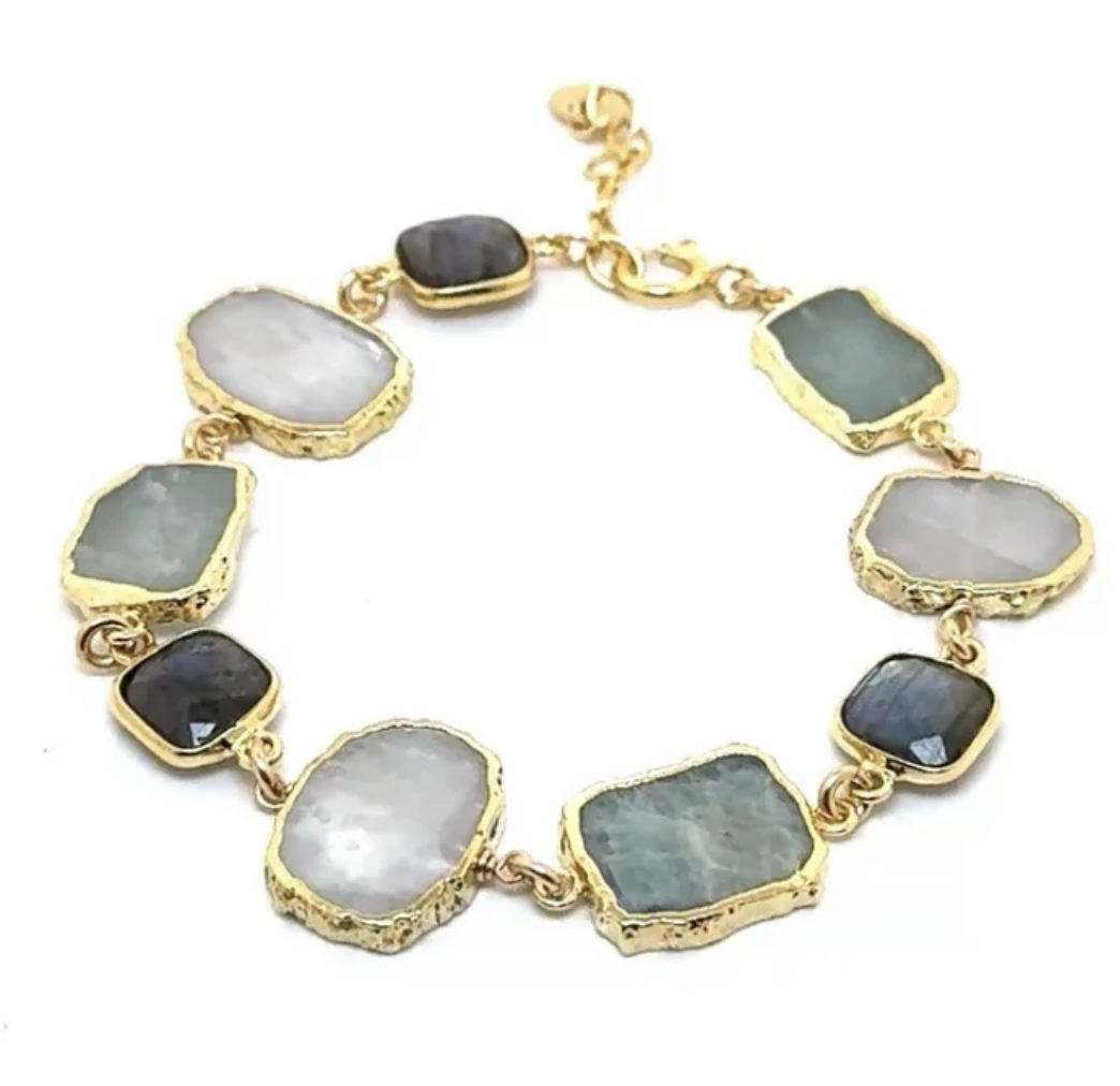 Image for Como Bezel, Aquamarine, Moonstone, and Labradorite Bracelet