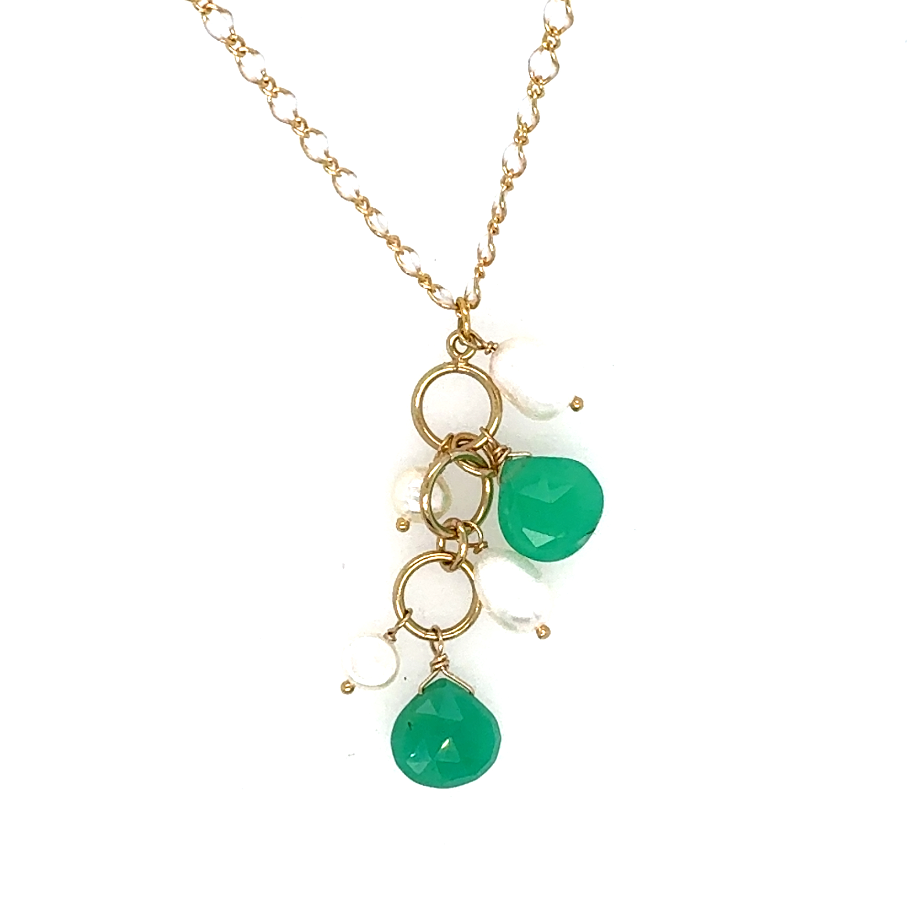 Image of Chalcedony and Freshwater Pearl White Enamel Cluster Necklace, 14k Gold Fill - Trunk Show by  RACH B Jewelry