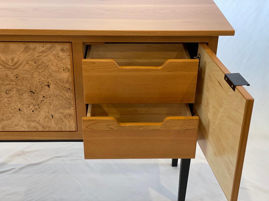 Cherry and Maple Burl Cabinet with Drawers