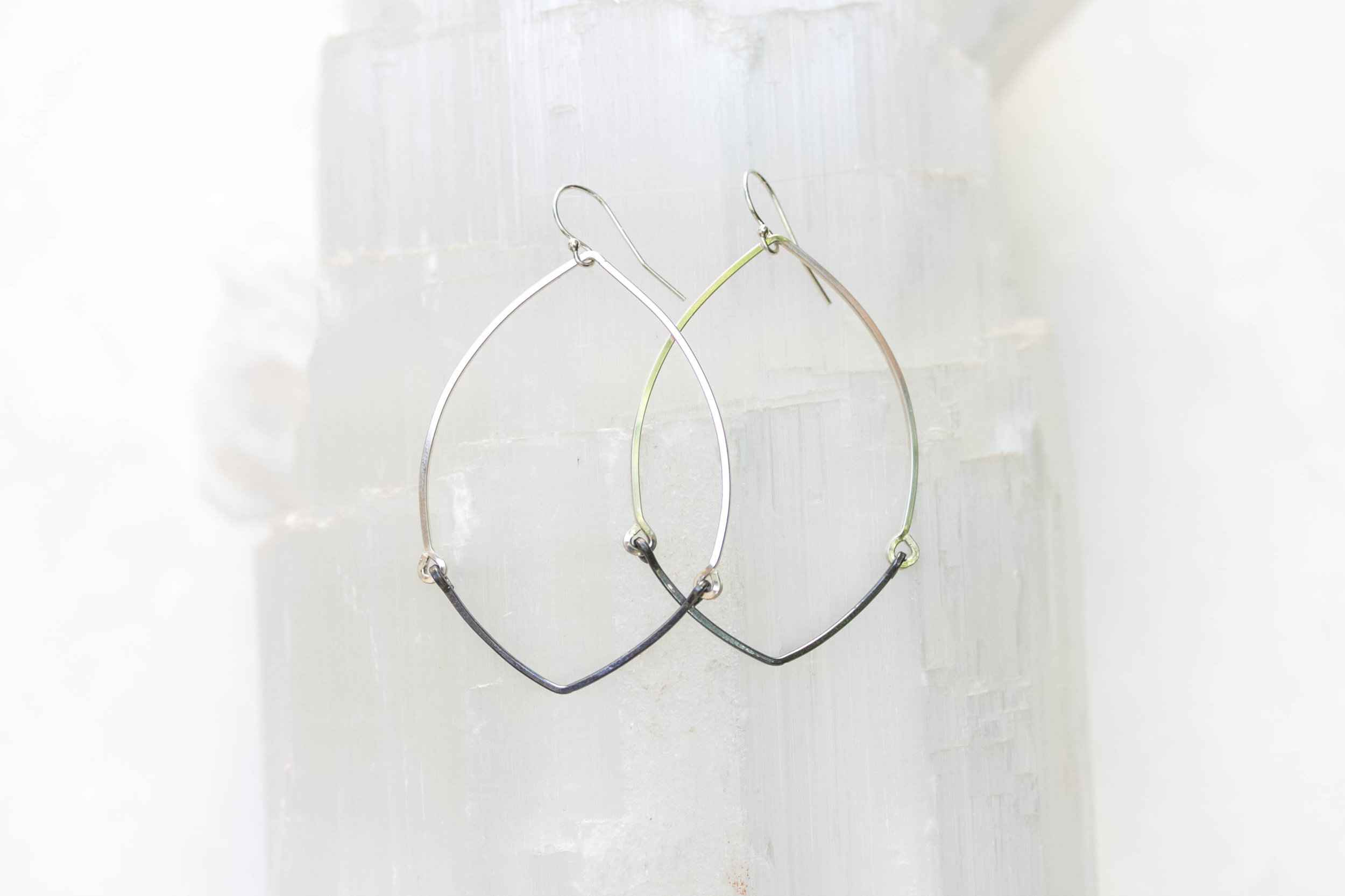 Sterling Silver with Oxidized Sterling V Bar Tapered Hoop Earring
