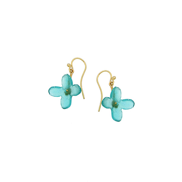 Image of Hydrangea Single Drop Wire Earrings in Teal by Michael Vincent Michaud