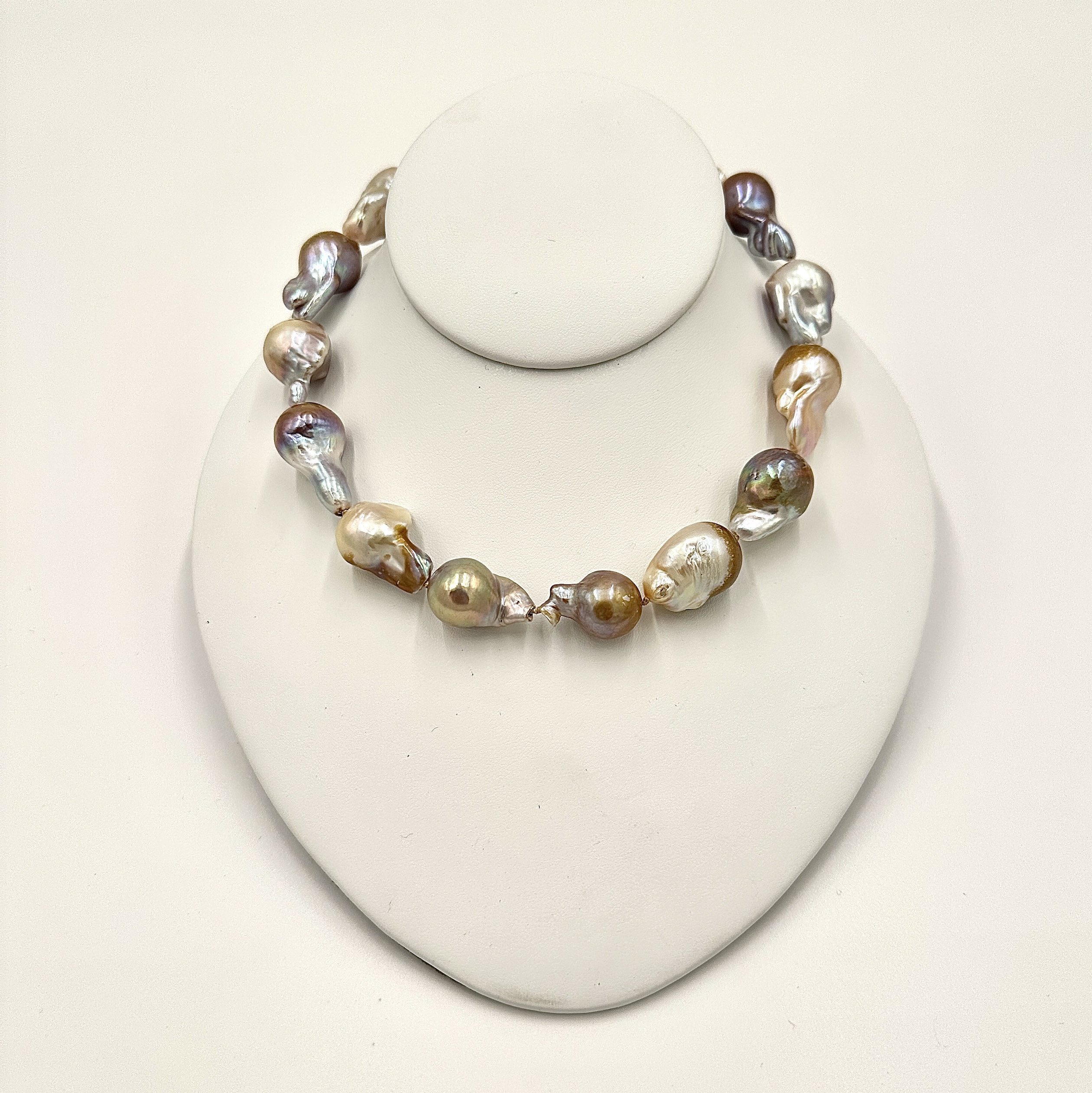 Image of Baroque Drop Shaped Creamy Yellow/Pink Freshwater Pearls, Nucleated on Hand Cast Brass Hooks by Marcia McDonough
