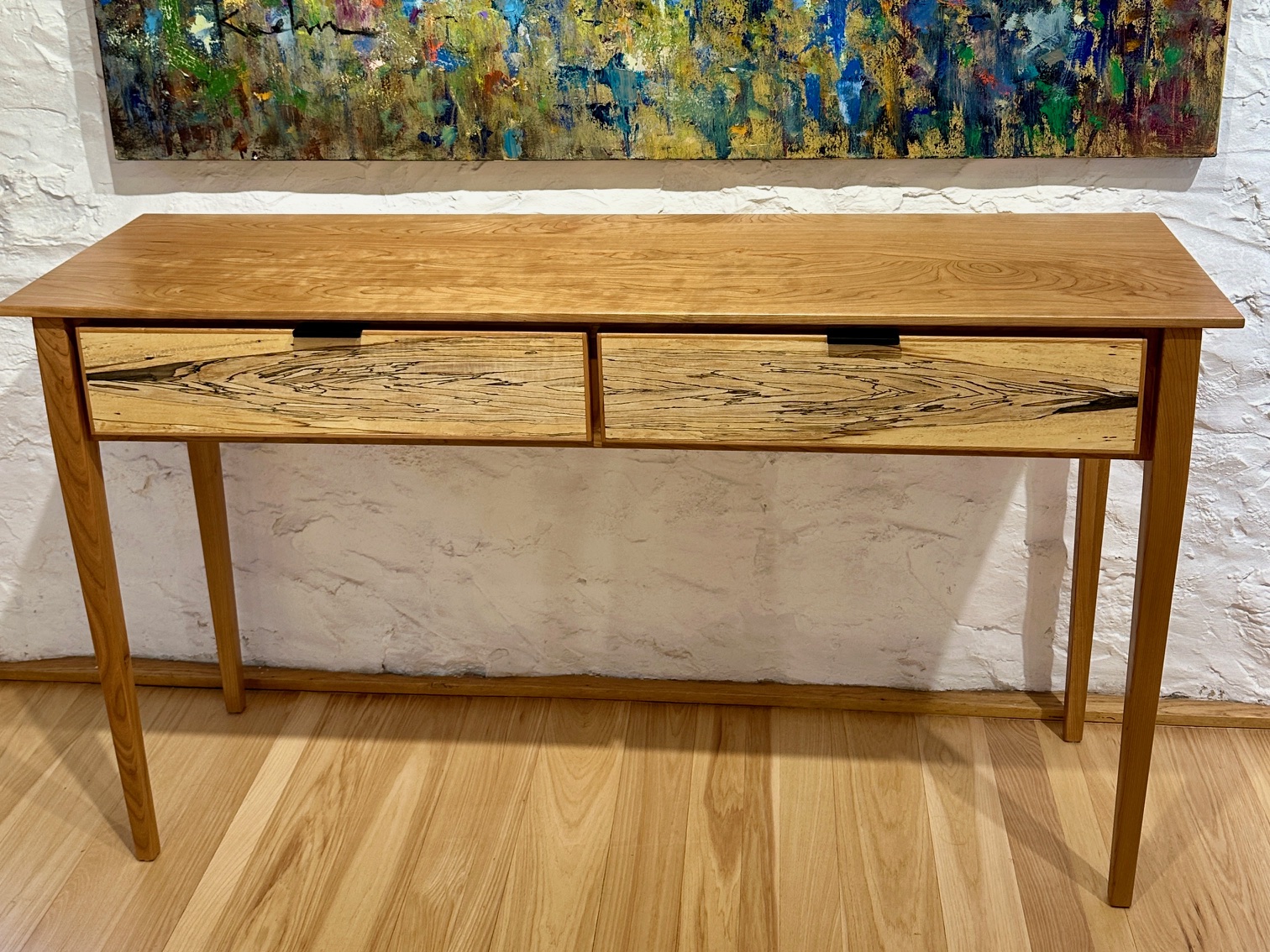 Image of Cherry and Maple Two Drawer Table by Nathan Hatch