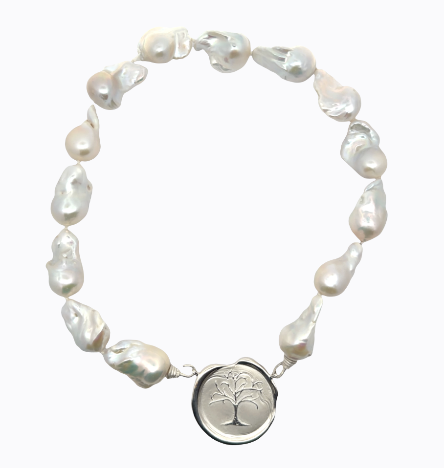 Image of Large Baroque Freshwater White Pearl Strand with Hand Cast Sterling Hooks by Marcia McDonough
