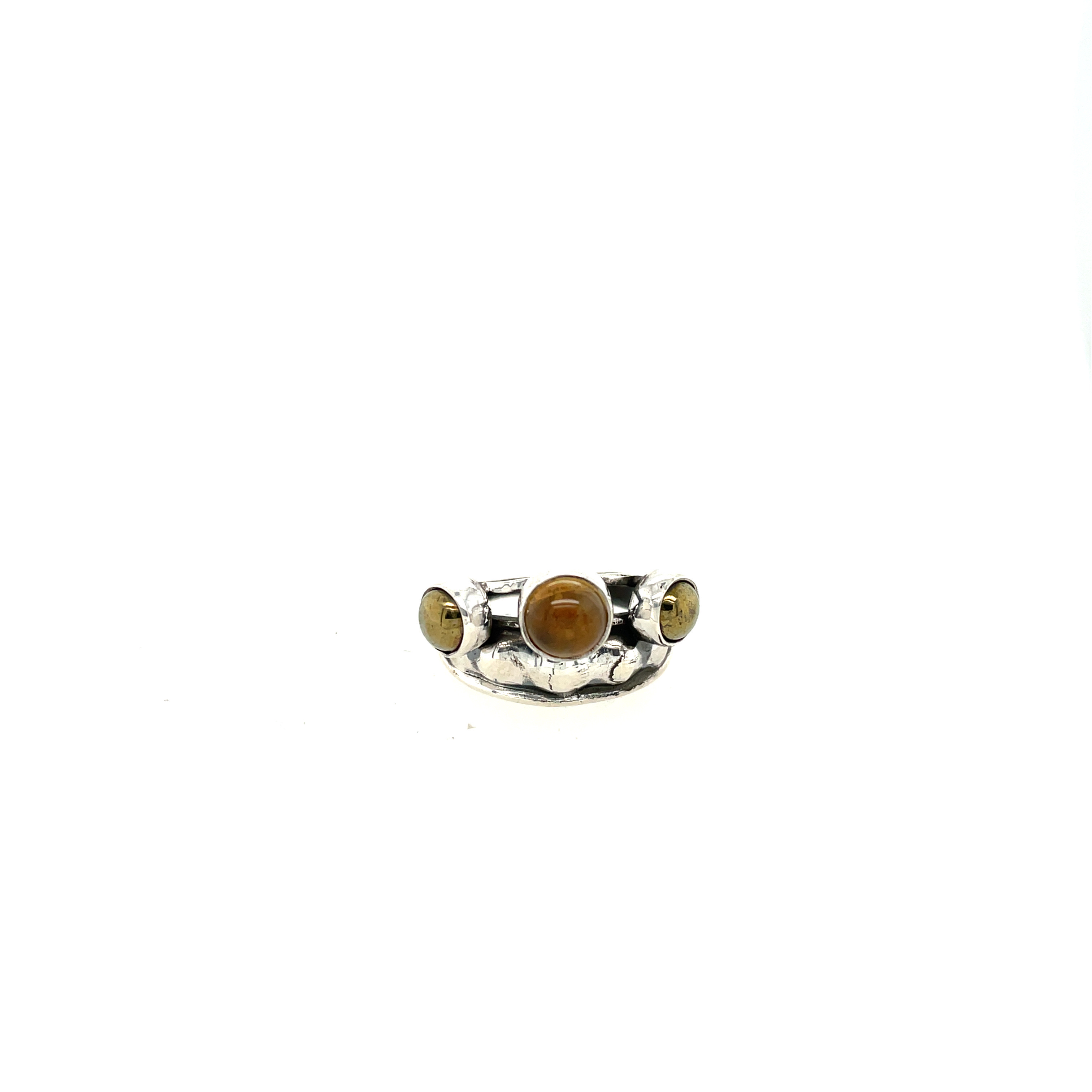 Pea Pod Ring with 3 Stones, Sterling, Citrine and Gold Obsidian
