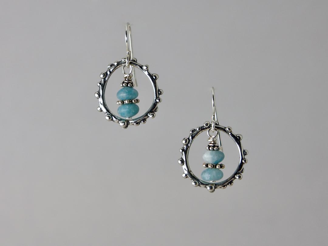 Blue Floating in the Ring Earrings in Sterling Silver and Amazonite