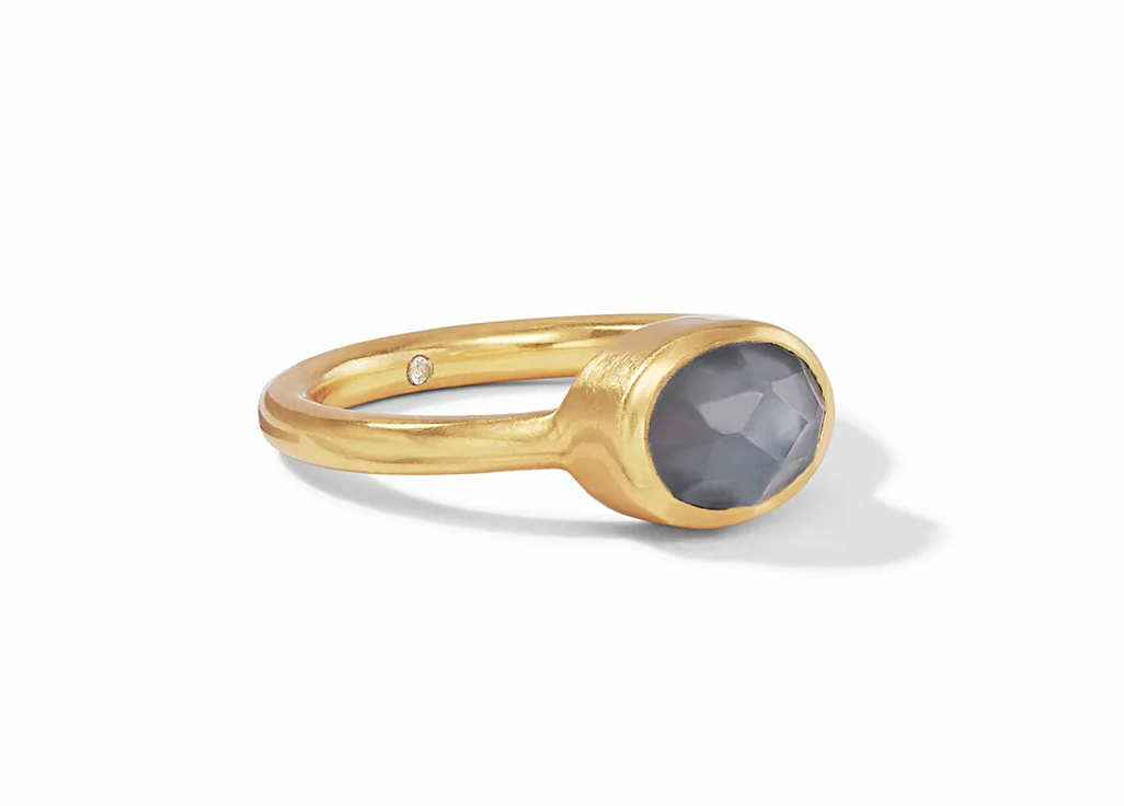 Iridescent Charcoal Blue Stack Ring - Size 7