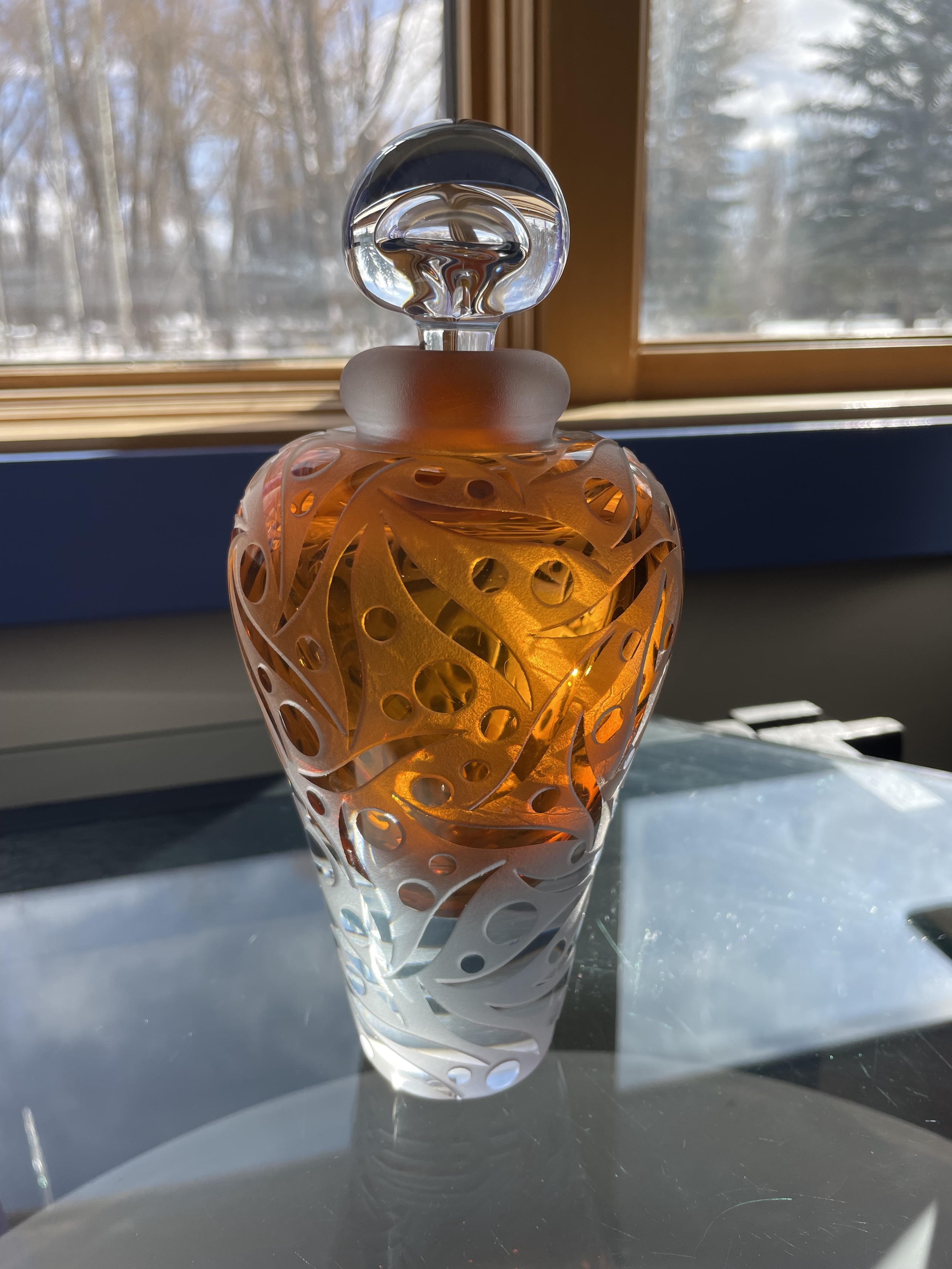 Image of Salmon Large Sandblasted Bottle by Laurie Thal & Daniel Altwies