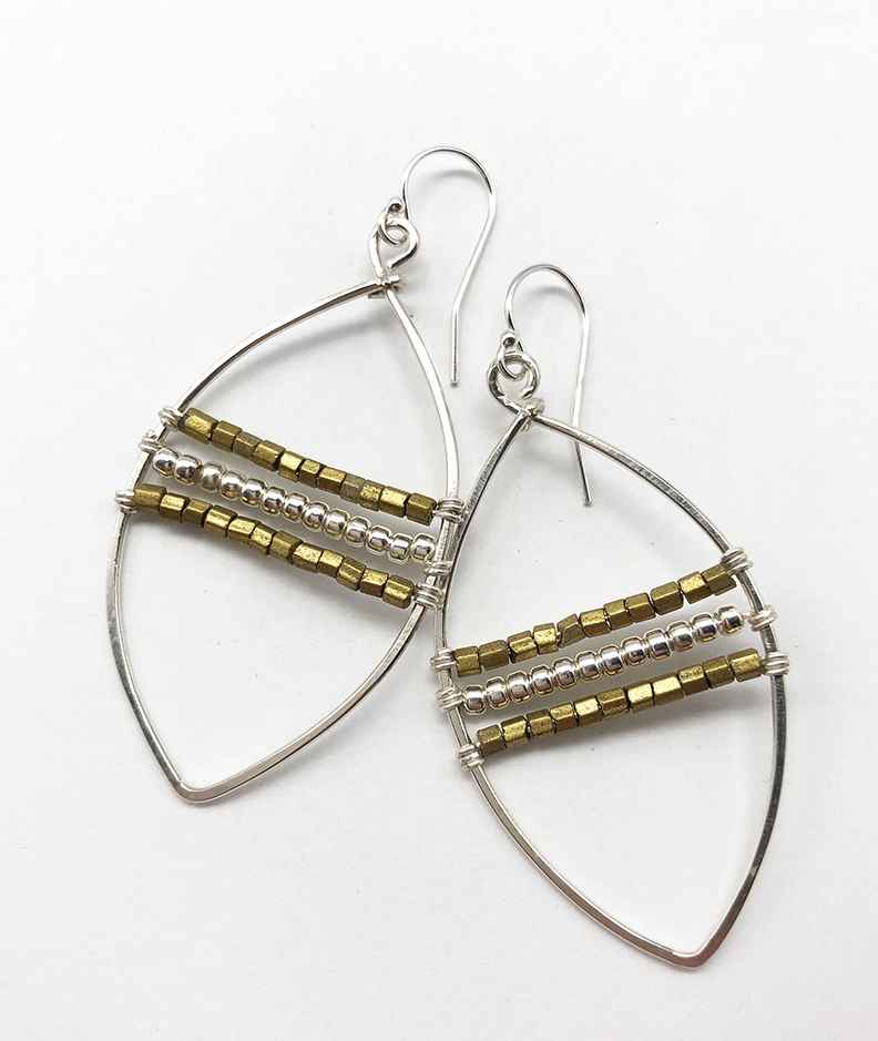 Silver Marquis Earring w/ Gold & Silver Stripes