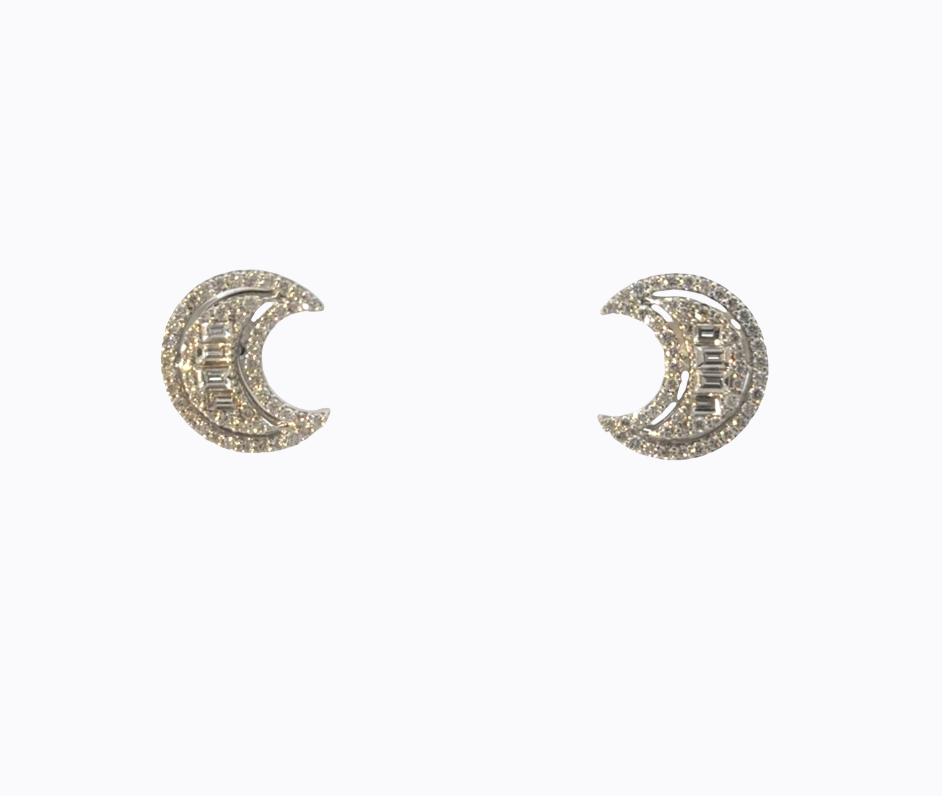 Image of Crescent Moon Diamond Stud Earrings in 18k White Gold with Hidden Hooks by Marcia McDonough