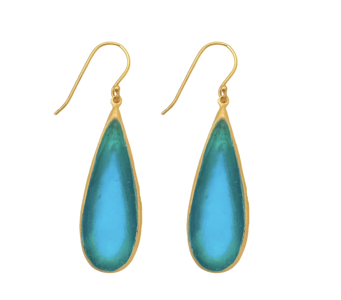 Image of Tear Drop Bubbles Long Wire Earrings in Turquoise by Michael Vincent Michaud