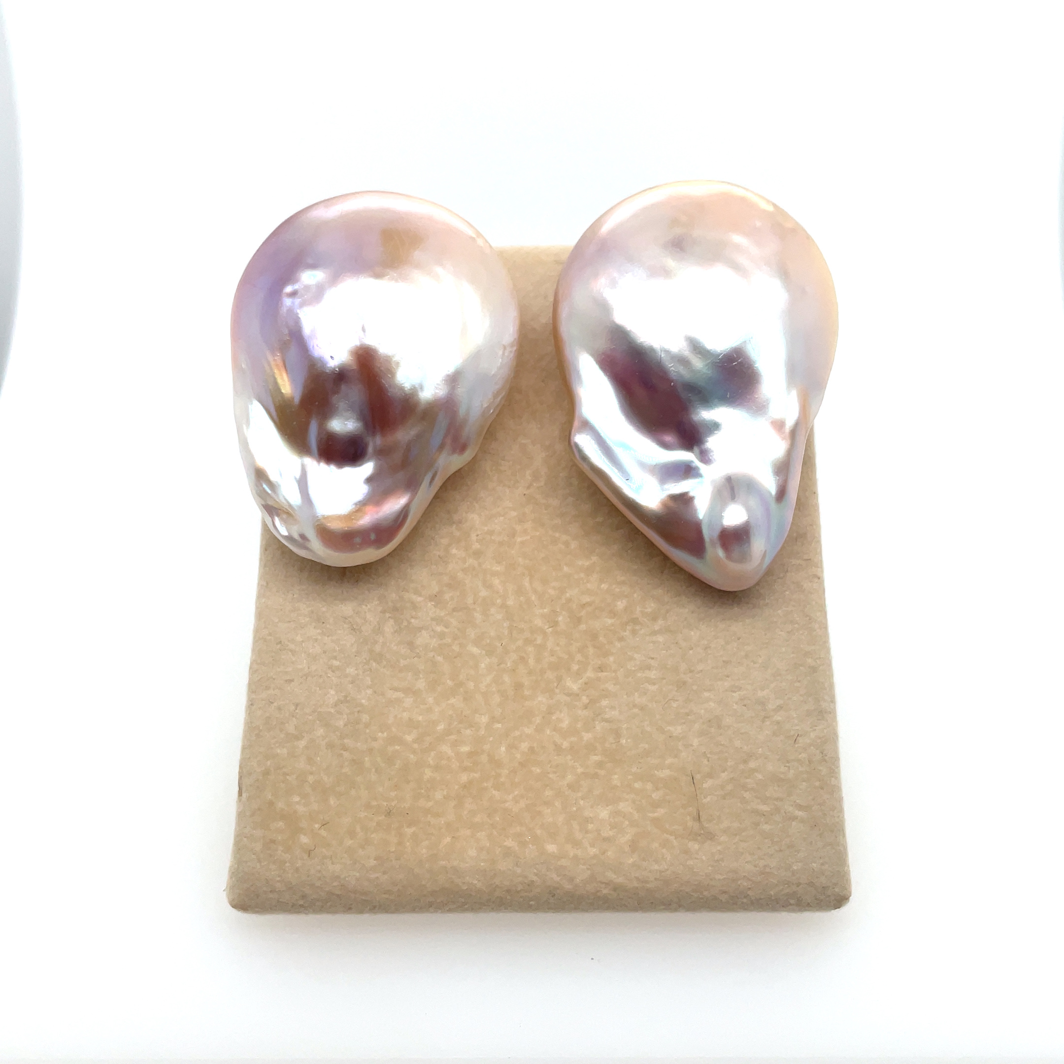 Unusual Giant Sounder Pearl Earrings with 14k Posts and Backs