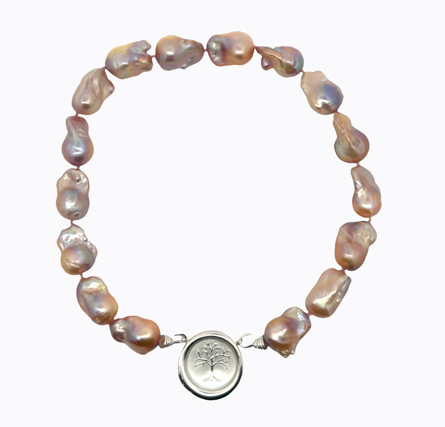 Image of Large Baroque Natural Pink Freshwater Pearl Strand with Hand Cast Sterling Hooks by Marcia McDonough
