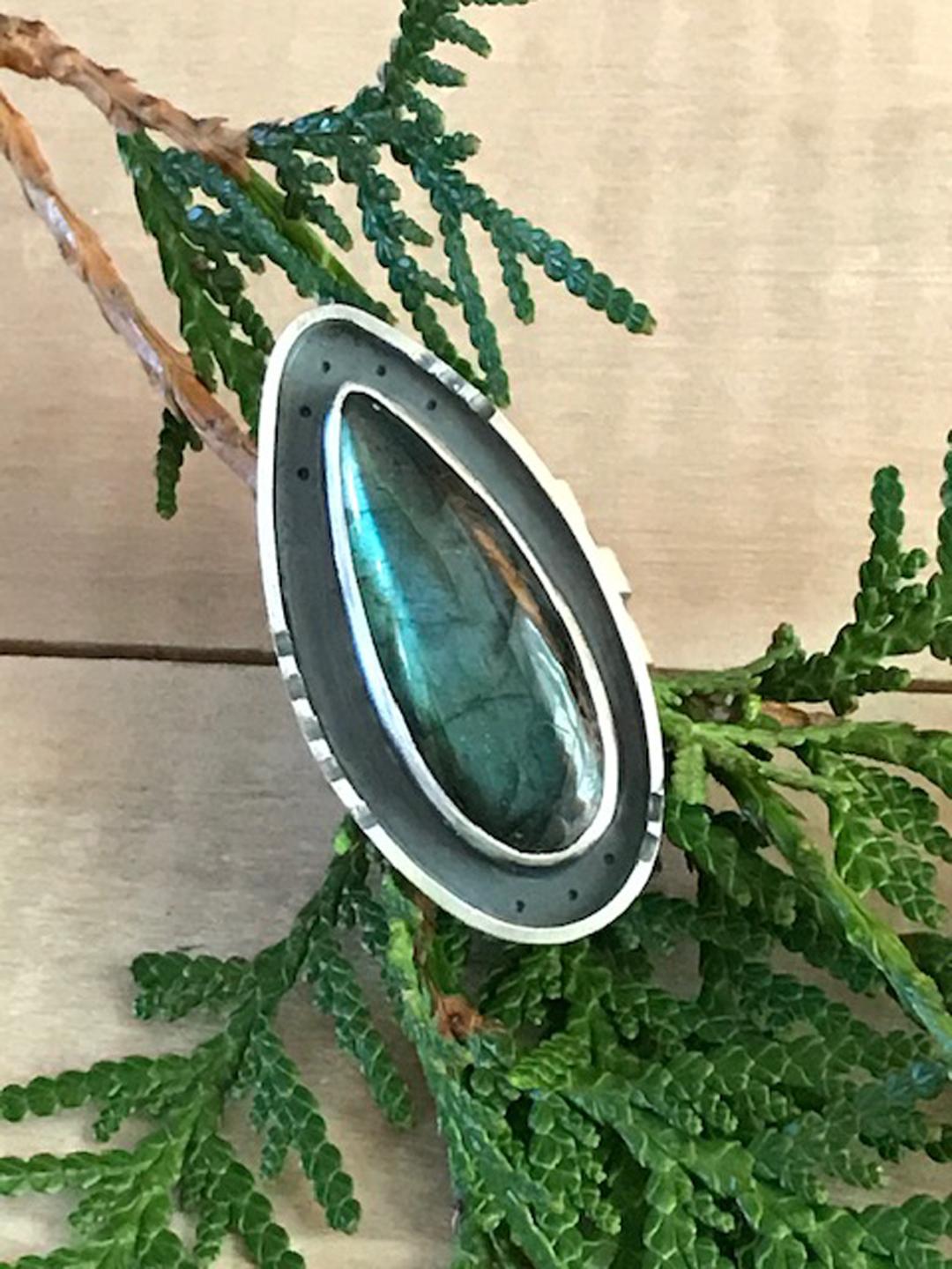 Teardrop Ring in Sterling Silver and Labradorite