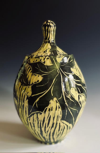 Image of Yellow Leaf Jar with Lid by Nancy Briggs