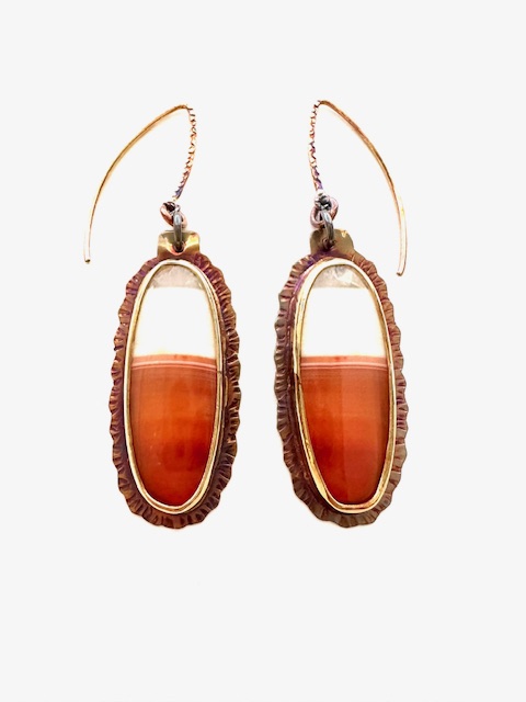 Image of Sterling Silver, Fine Silver Bezels, and Banded Carnelian Earrings with French Hooks by Julie Shaw