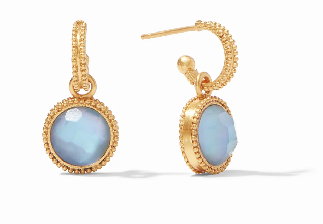 Image of Iridescent Chalcedony Blue Fleur-de-Lis Hoop & Charm Earrings by Julie Vos