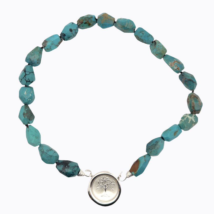 Image of Faceted Large Turquoise Barrel Nuggets on Hand Cast Sterling Hooks by Marcia McDonough