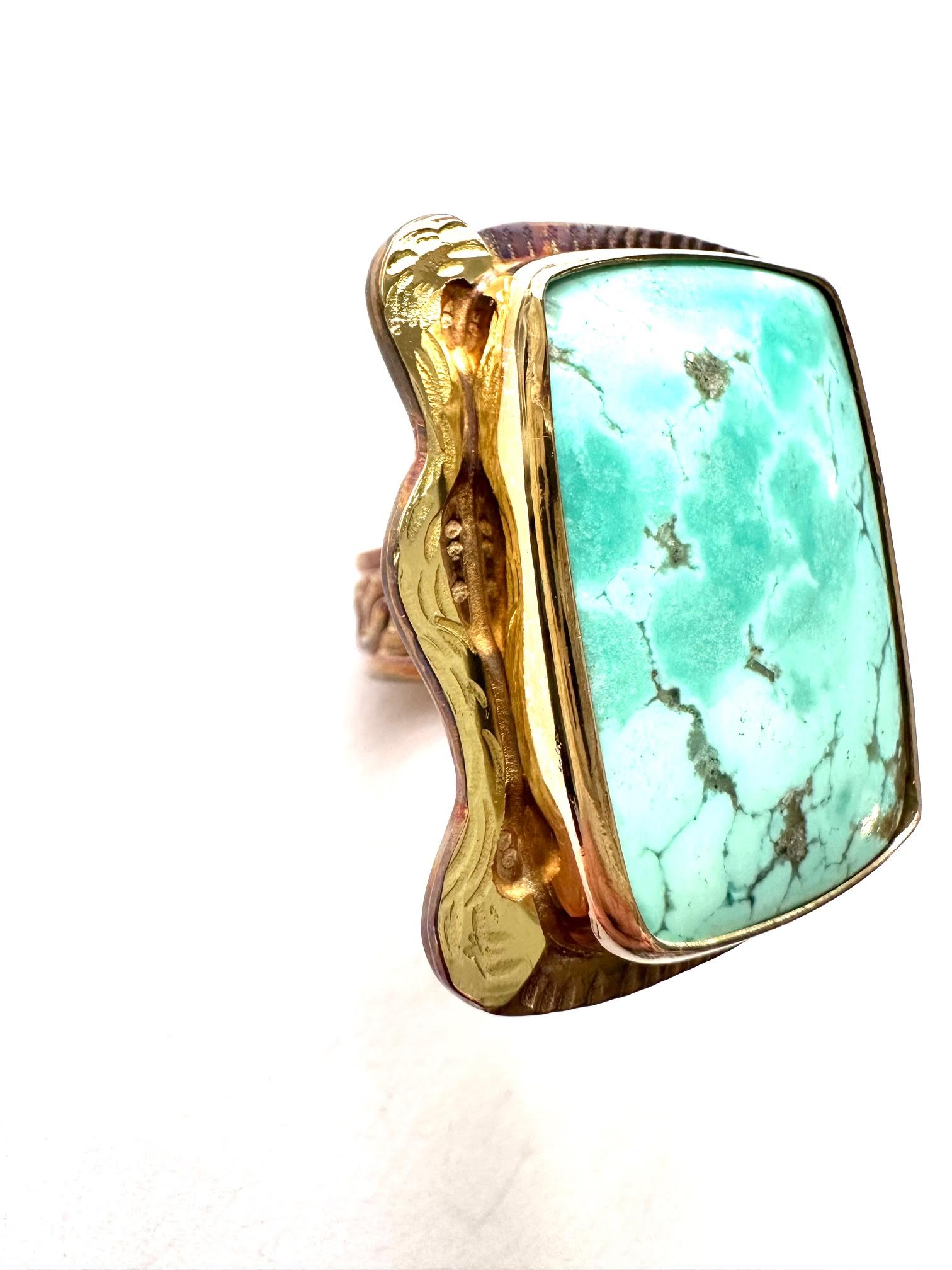 Image 2 for Sterling Silver, Fine Silver Bezel, 18k Gold, and Turquoise Ring - Size 9.75