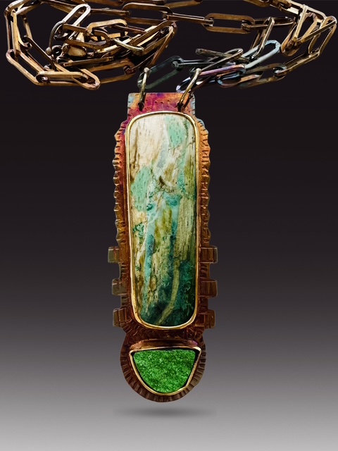 Image of 2 Sterling Silver, Fine Silver Bezels, rare Colla Wood from Turkey, and Uvarovite Necklace with Sterling Silver Chain by  